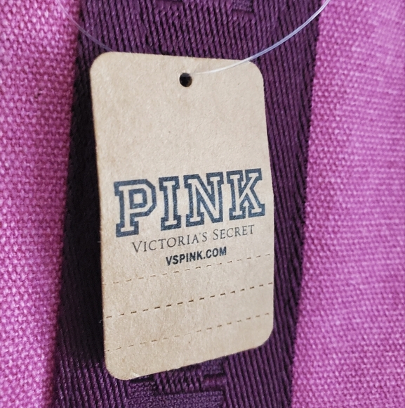 NWT Victoria's Secret Pink Striped Carry On Large Canvas Zipper Beach Tote - Picture 5 of 11